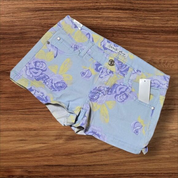 Celebrity Pink Light Blue Floral Print Low Rise Short Shorts NWT - Picture 1 of 5
